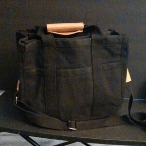 Black Canvas Tote Bag with Tan Handle